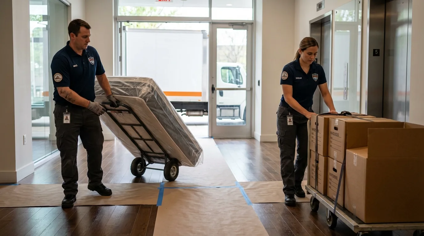 Professional apartment movers loading elevator in Lovelock, NV